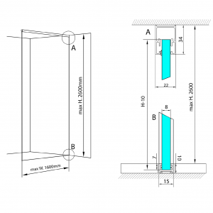 Sada pro uchycení skla | podlaha-stěna-strop | ARCHITEX LINE | max. šířka 1600 | černá mat