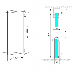 Sada pro uchycení skla | podlaha-stěna-strop | ARCHITEX LINE | max. šířka 1600 | leštěný hliník