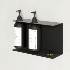 Kovový nástěnný držák s lahví a pumpičkou do koupelny Lugano | M | černý