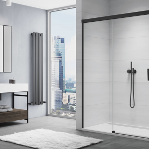 CAS2 | Posuvné dveře s pevnou stěnou v rovině | CADURA | 1600 x 2000 | pevný díl vpravo | černá