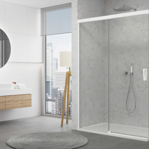 ATYP-CAW2 | Sprchová zástěna - posuvné dveře s pevnou stěnou v rovině | CADURA | 1200 x 1660 | pevný díl vpravo | bílá