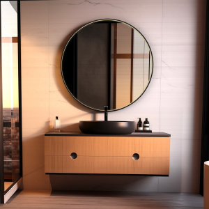 Koupelnové podsvícené LED zrcadlo | ⌀ 1000 | černá | 2x senzor