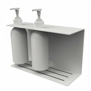 Kovový nástěnný držák s lahví a pumpičkou do koupelny Lugano | M | bílá