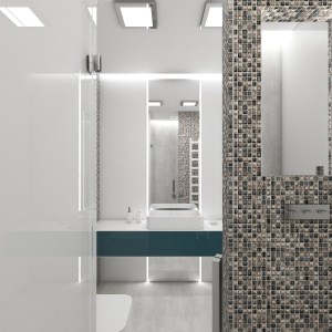 Návrh koupelny - Pohled na umyvadlo ze sprchového koutu