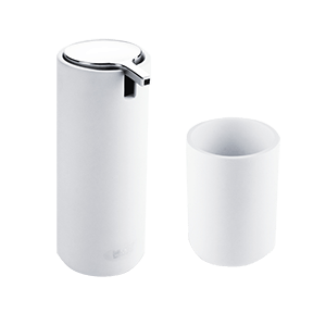 Hygienický set OMI (dávkovač na mýdlo a pohárek)| stojící | bílý