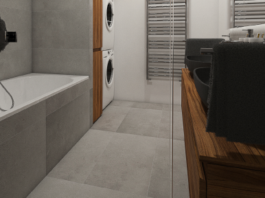 Industriální koupelna EPOXY - Pohled ze sprchového koutu