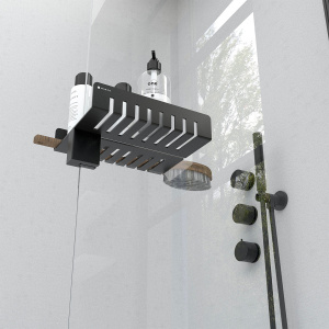 Kovová police na sklo sprchového koutu NIMCO | černá