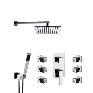 Q 937 S02 UFS | Sprchový set Qubika | podomítkový | se závěsnou hlavicí | 300 x 300 mm | růžové zlato broušené