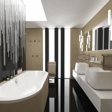 Luxusní koupelna CAMEL DELUXE - Pohled na vanu a umyvadla