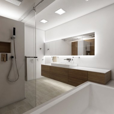 Luxusní koupelna BEIGE DELUXE - Pohled z vany na umyvadlo - noční