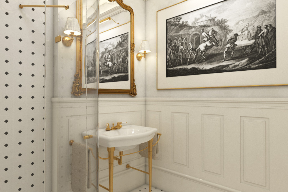 Luxusní koupelna PALACE - Pohled od toalety - studené světlo